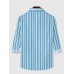 Stylish Blue Vertical Stripes Pattern Printing Men's Long Sleeve Shirt