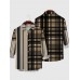 Plaid Series Two-Tone Black-NavajoWhite Lattice Stitching Men's Long Sleeve Shirt