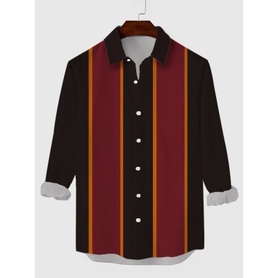 Retro Red And Brown Printing Men's Long Sleeve Shirt
