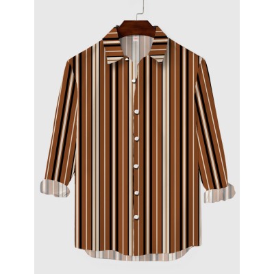 Plaid Series Multi-Color Vertical Stripes Color Matching Men's Long Sleeve Shirt